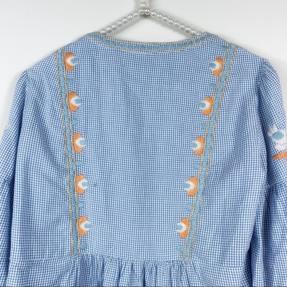 Zara Gingham blue embroidered checkered dress M - Picture 7 of 8